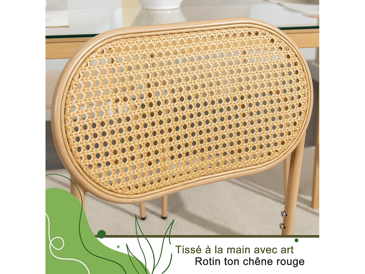 Set van 2 stoelen, rotan eetkamerstoel, decoratieve eetkamerstoel, houtkleur