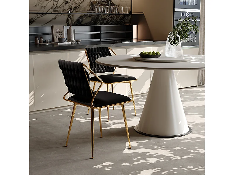 2er-Set Luxus-Esszimmerstühle aus Samt, ergonomisches Design, Metallbeine, Schwarz