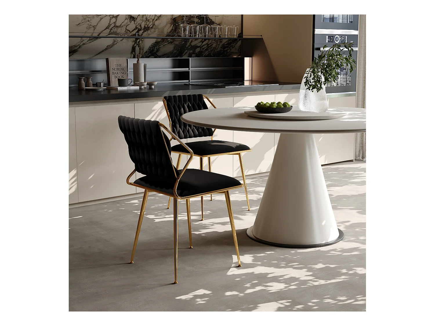 Lot de 2 chaises de salle à manger de luxe en velours, design ergonomique, pieds en métal, noir