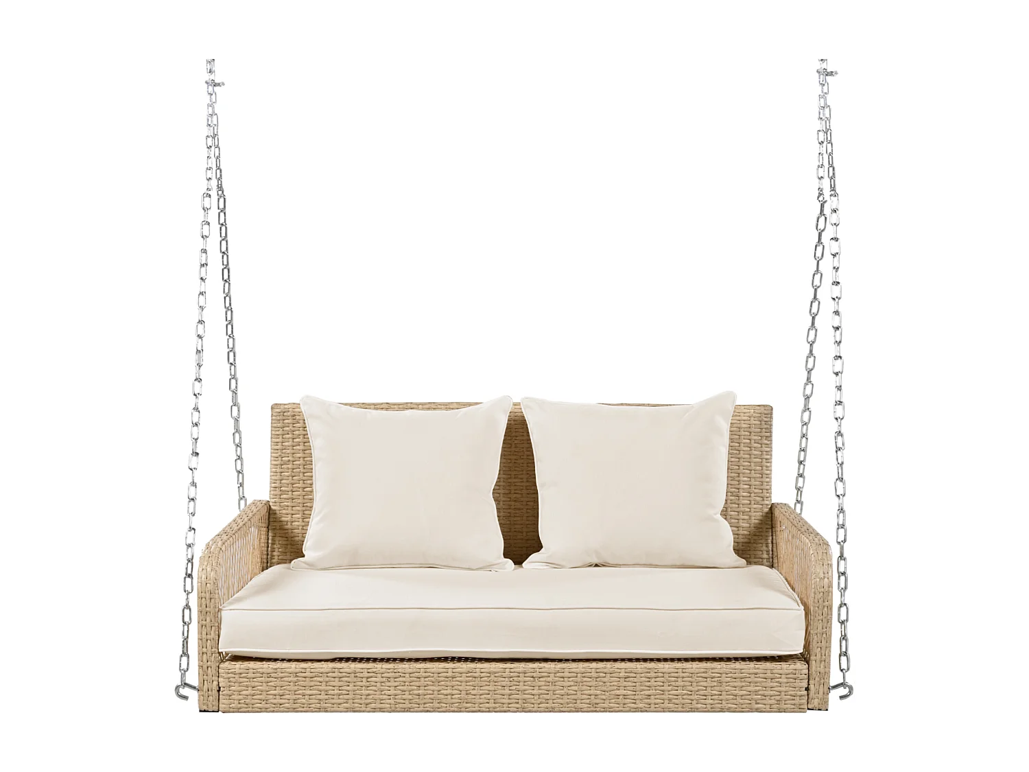 Altalena da giardino, rattan beige, a due posti con cuscini di seduta e schienale, rivestimento beige