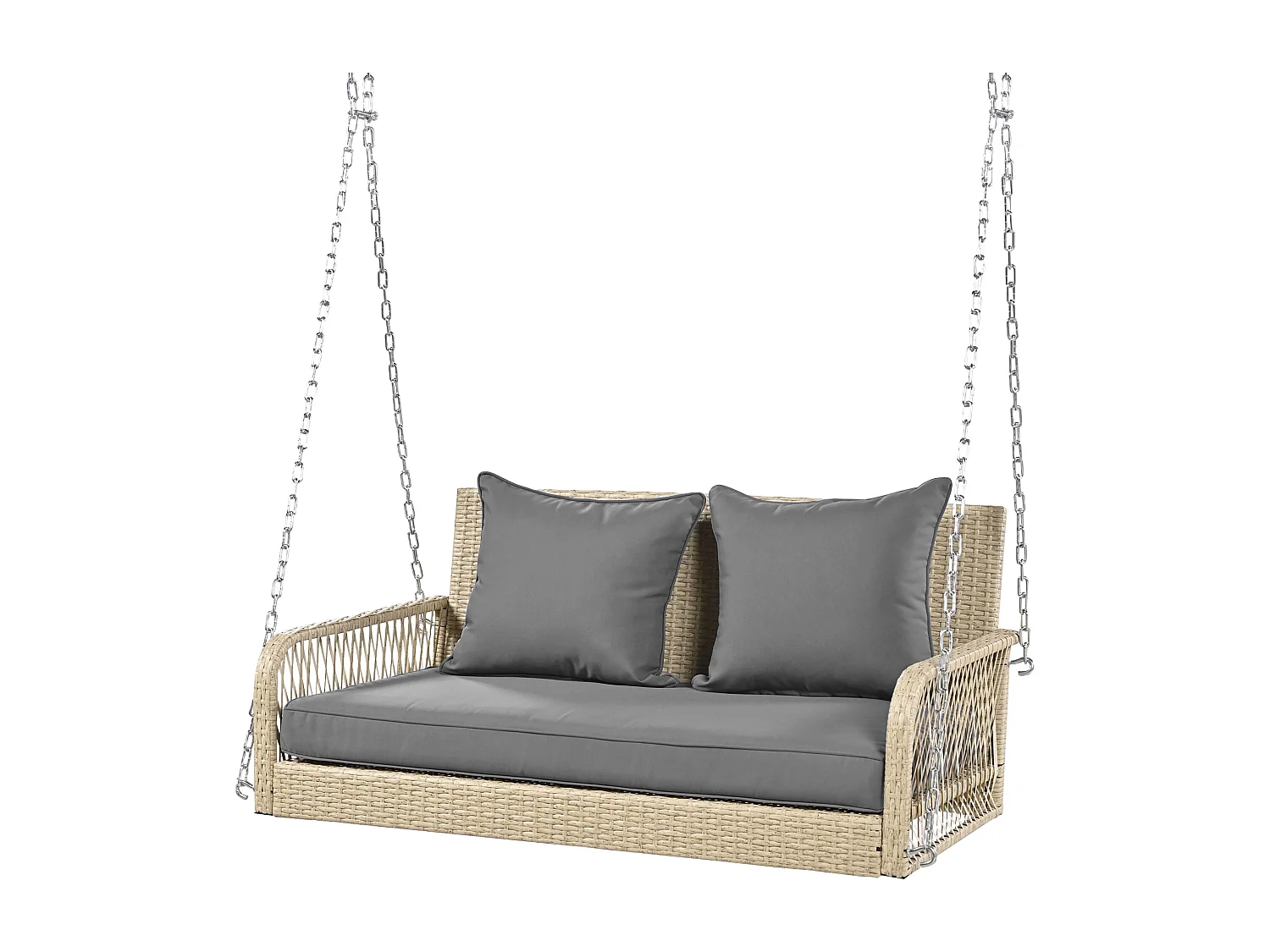 Tuinschommel, beige rotan, 2-zits met zit- en rugkussens, afneembare hoezen voor reiniging