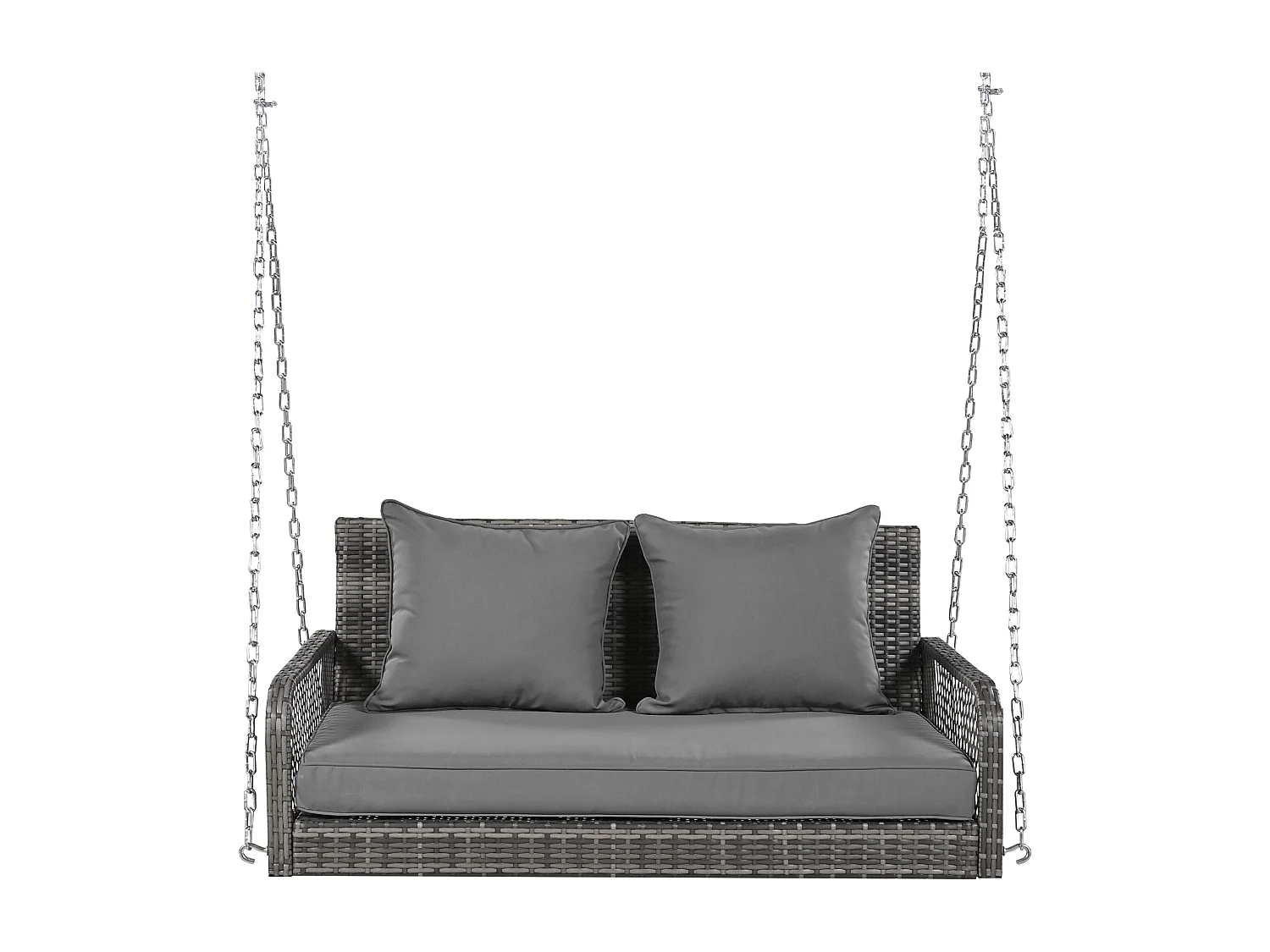 Tuinschommel, grijs rotan, 2-zits met zit- en rugkussens, grijze hoes