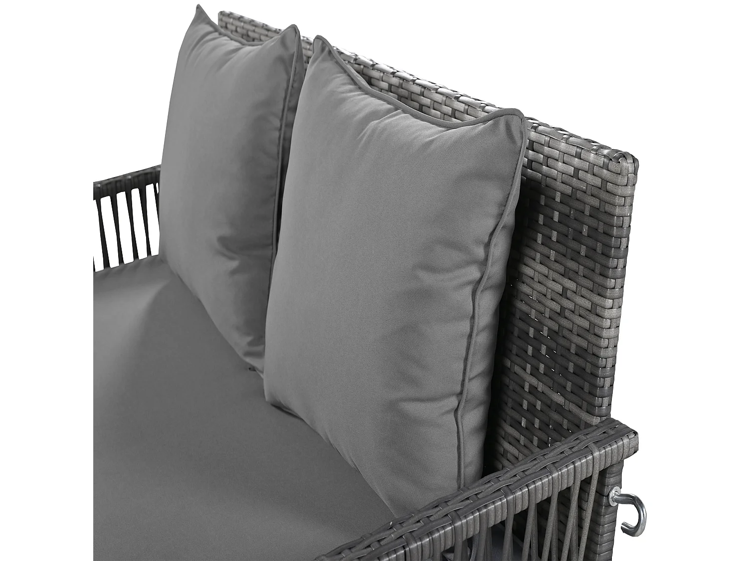 Tuinschommel, grijs rotan, 2-zits met zit- en rugkussens, grijze hoes