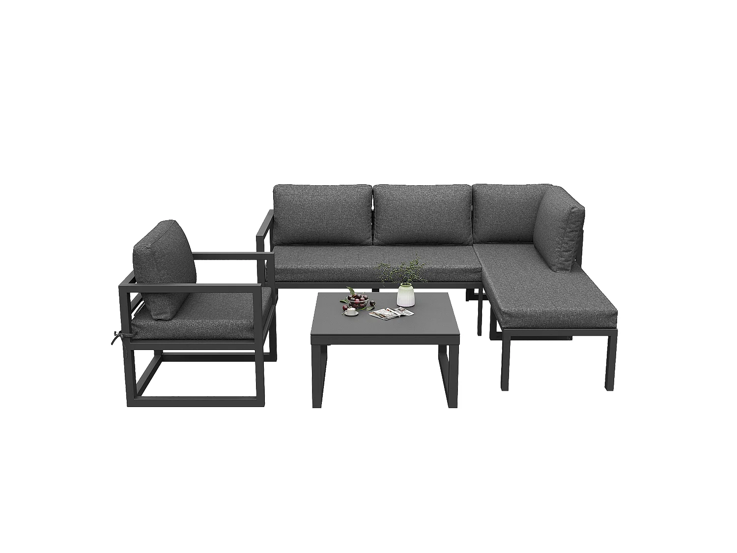 Conjunto de mobiliário de jardim em corda, sofá de canto, incl. todas as almofadas de assento e almofadas, cinzento