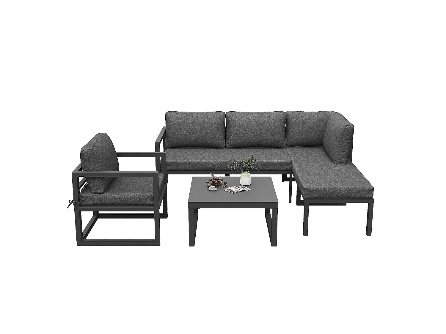 Ensemble de meubles de jardin en corde, canapé d'angle, y compris tous les coussins d'assise et les coussins, gris