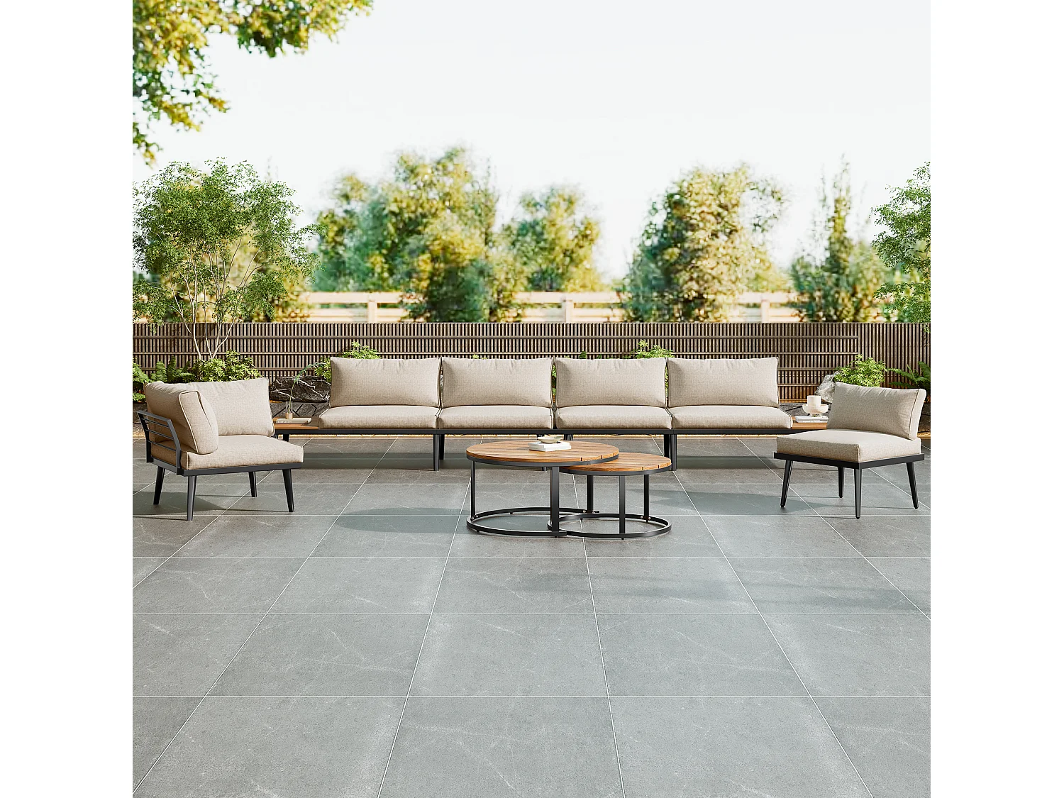 Tuinmeubelset voor 5-6 personen, 2x 2-zitsbank, 2x losse fauteuils, 2x eettafel