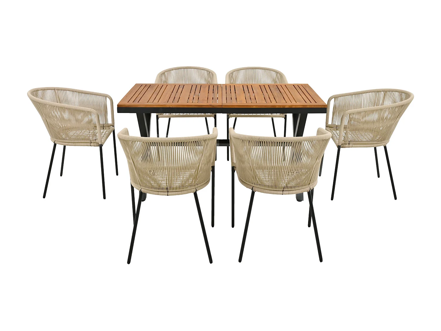 Ensemble de salle à manger de jardin, 6 fauteuils et 1 table, table en acacia, amovible et lavable