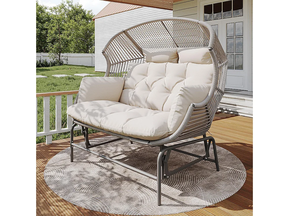 Chaise à bascule double de jardin, chaise suspendue de patio, balançoire de jardin, grise