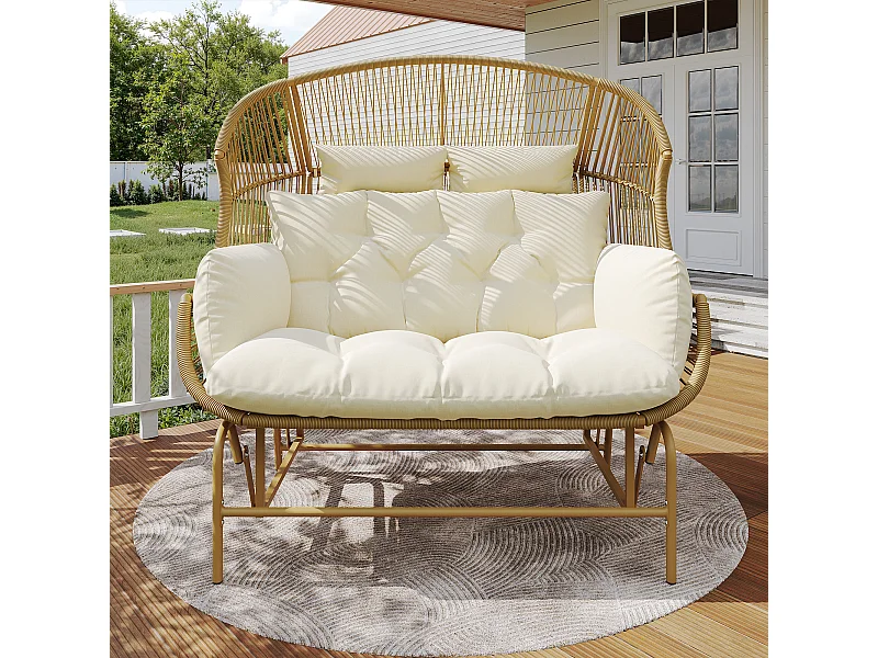 Chaise à bascule double de jardin, chaise suspendue de patio, balançoire de jardin,couleur bois