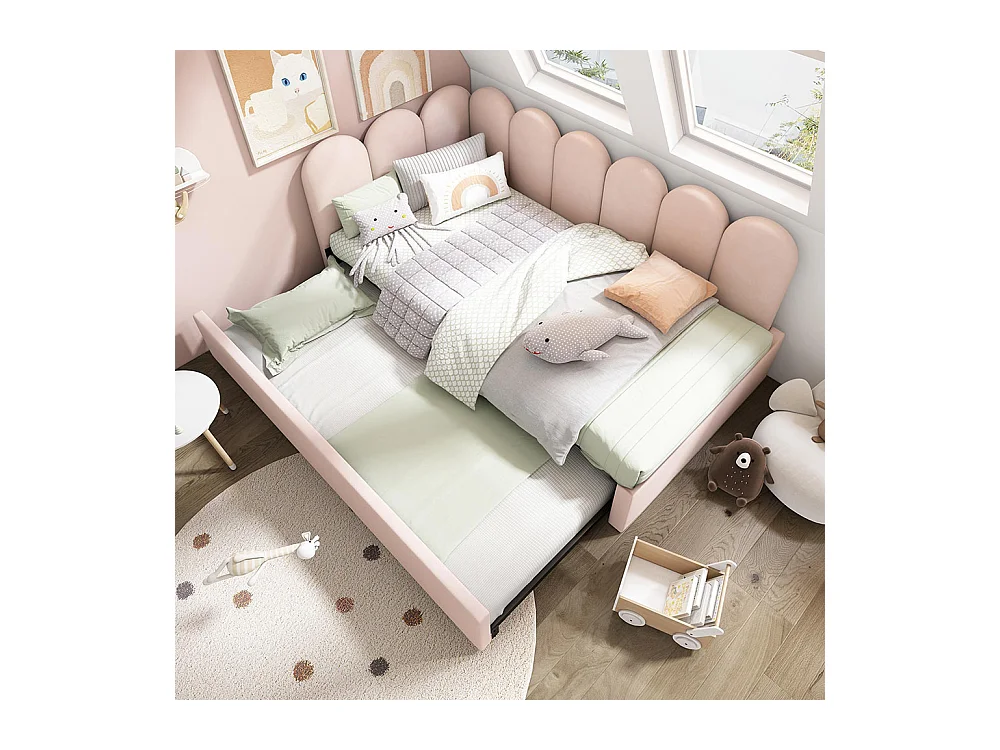 Lit d'enfant, lit rembourré 90x200 cm, canapé-lit avec lit escamotable, velours,rose, sans matelas