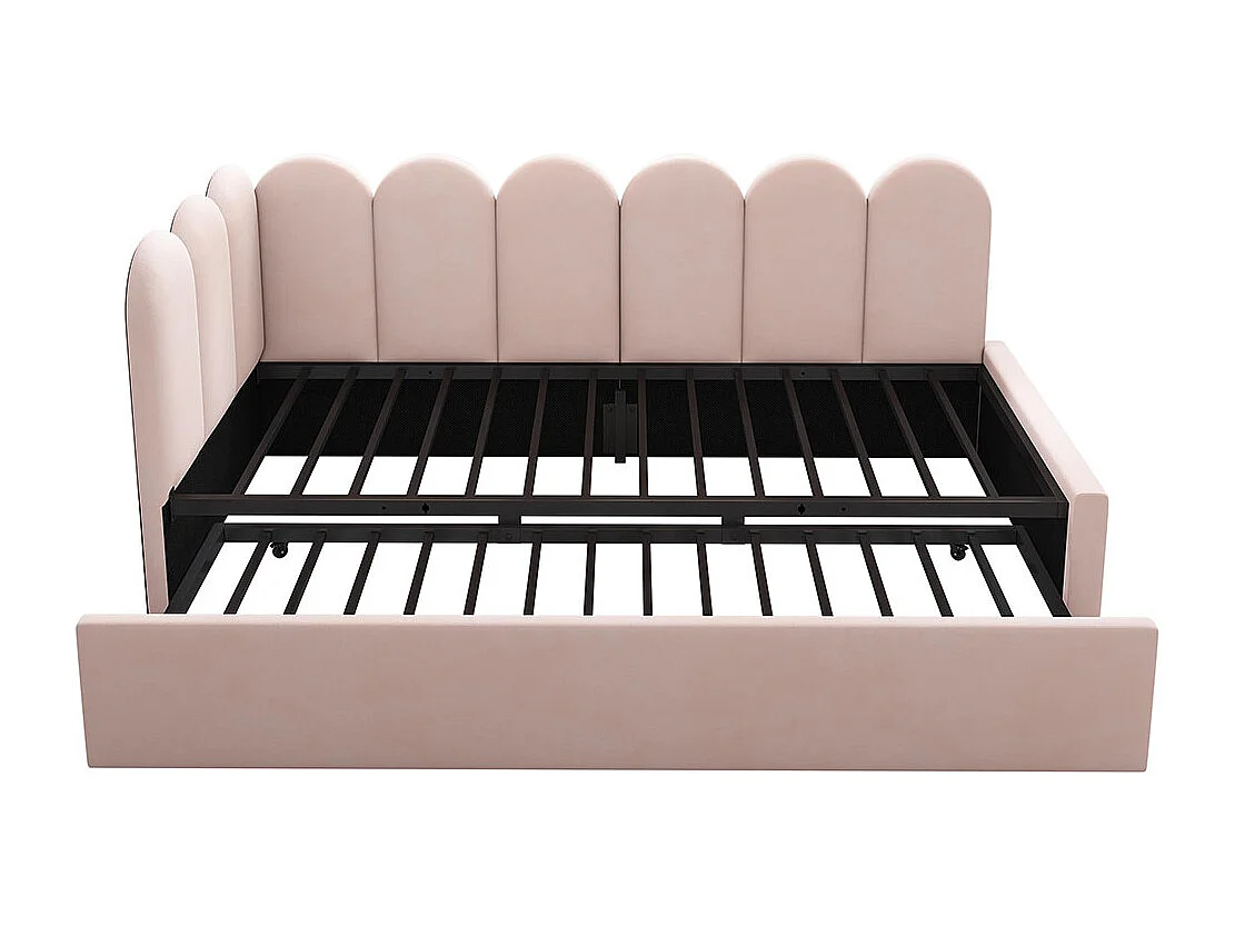 Lit d'enfant, lit rembourré 90x200 cm, canapé-lit avec lit escamotable, velours,rose, sans matelas