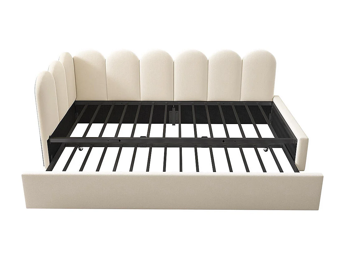 Lit d'enfant, lit rembourré 90x200 cm, canapé-lit avec lit escamotable, velours, beige, sans matelas