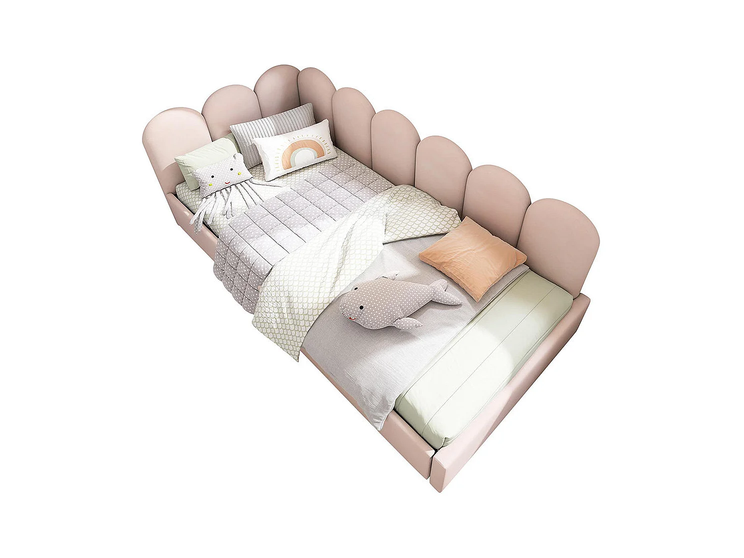 Lit enfant 90x190 cm canapé - lit rembourré avec rangement hydraulique, velours ,rose