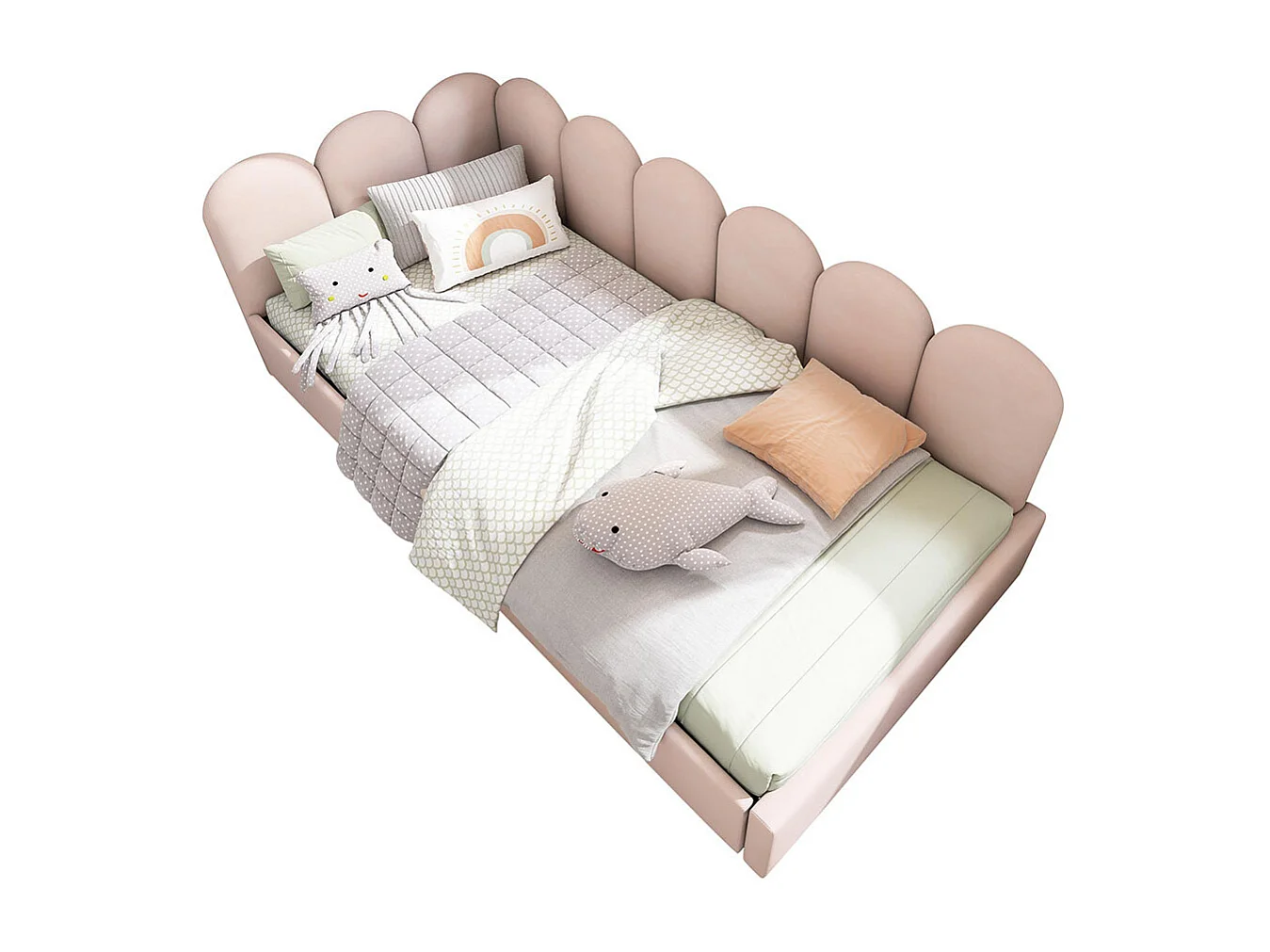 Lit enfant 90x190 cm canapé - lit rembourré avec rangement hydraulique, velours ,rose