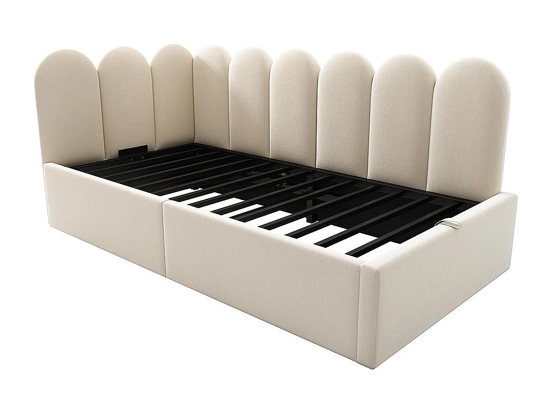 Cama de criança, almofada macia, 90x200 cm, com caixa de armazenamento hidráulica, base metálica, veludo, bege