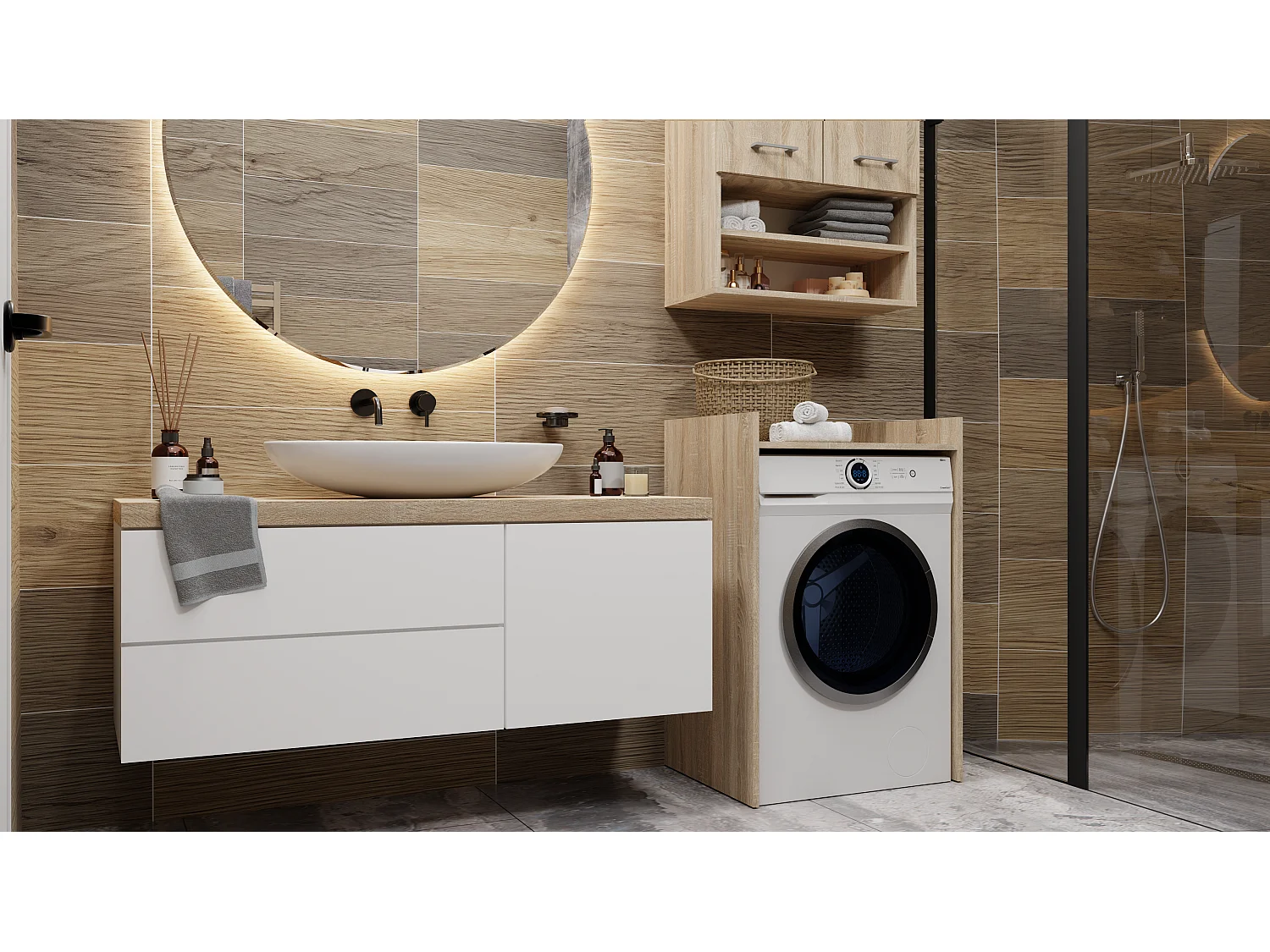 Szafka na Pralkę Pola NP | Dąb Sonoma | 64x50x97,5 cm | Stojąca Szafka Łazienkowa