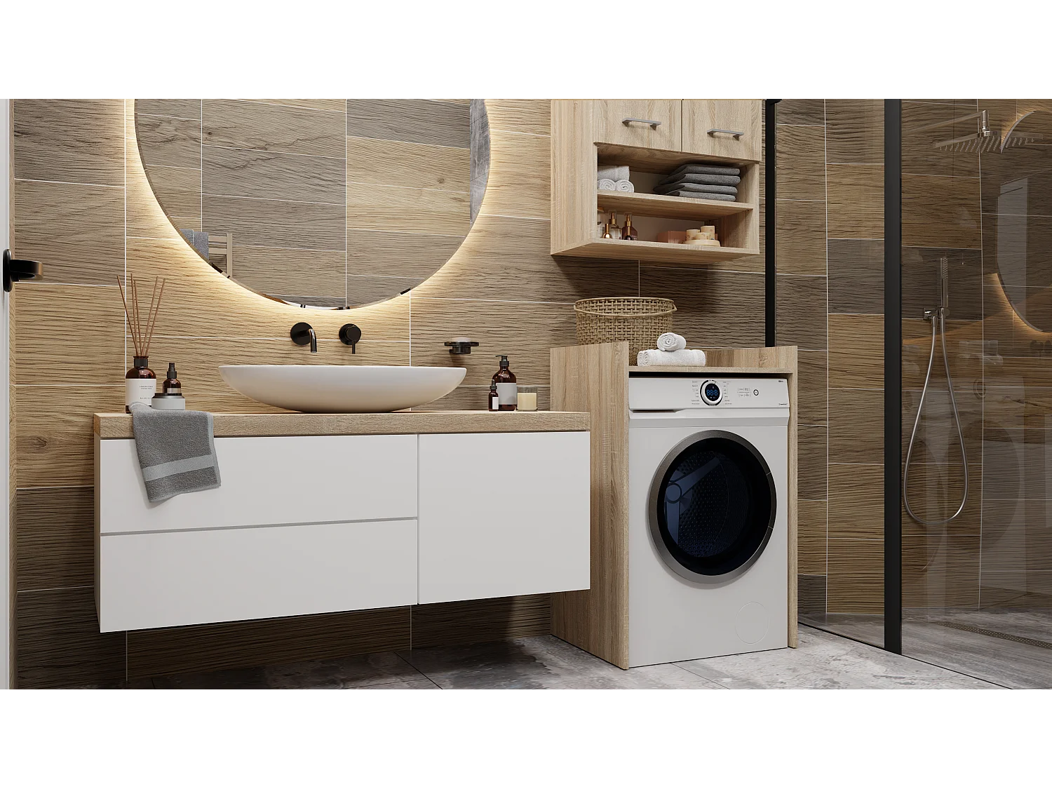 Szafka na Pralkę Pola NP | Dąb Sonoma | 64x50x97,5 cm | Stojąca Szafka Łazienkowa