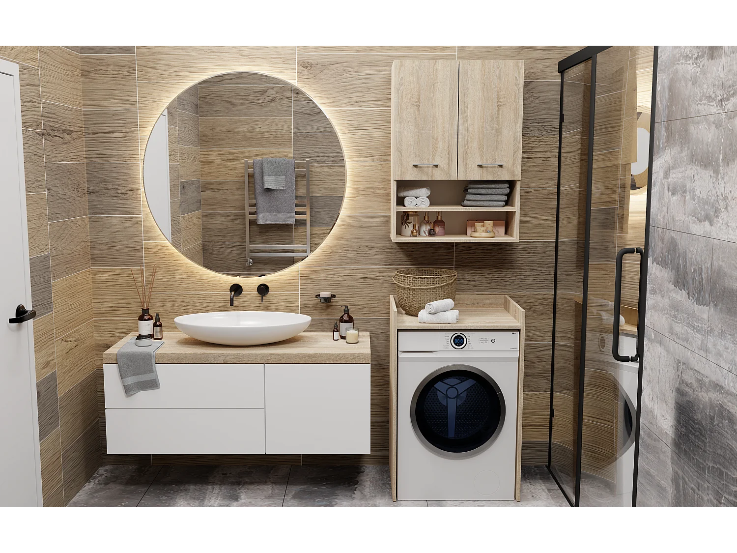 Szafka na Pralkę Pola NP | Dąb Sonoma | 64x50x97,5 cm | Stojąca Szafka Łazienkowa