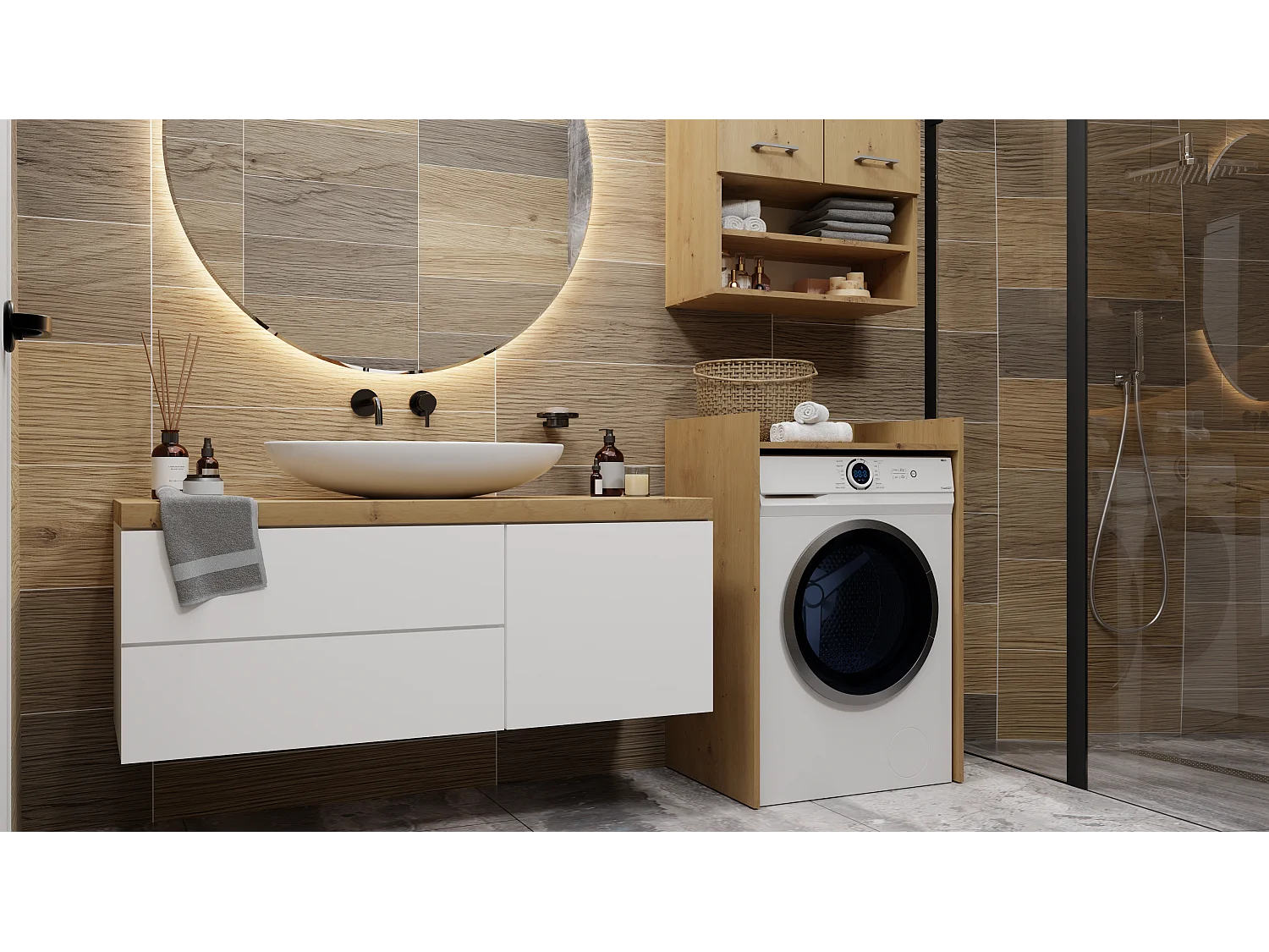 Szafka na Pralkę Pola NP |  Dąb Artisan | 64x50x97,5 cm | Stojąca Szafka Łazienkowa