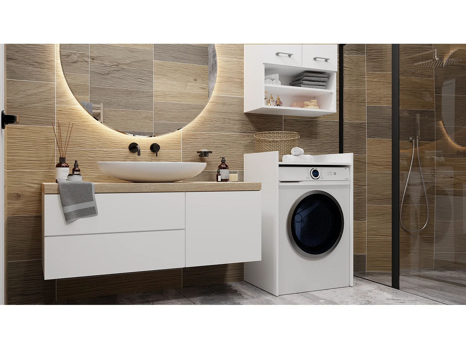 Szafka na Pralkę Pola NP |  Biały | 64x50x97,5 cm | Stojąca Szafka Łazienkowa