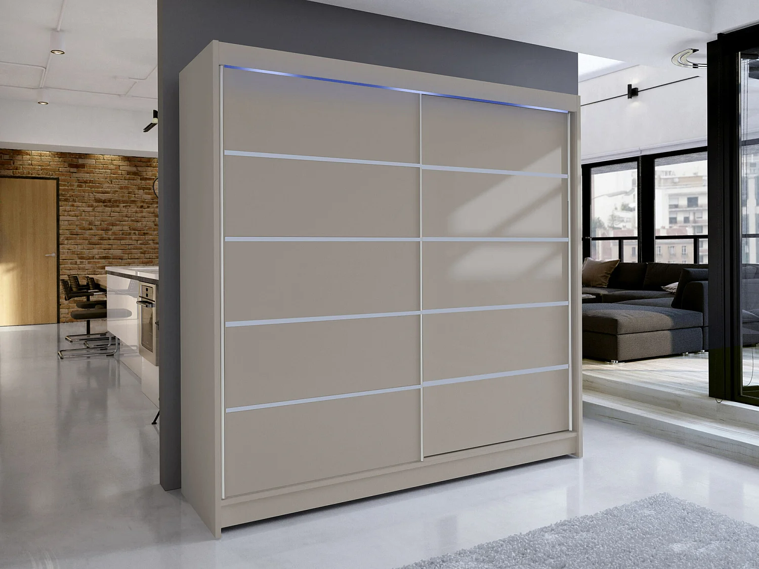 Armario Closico 153, Cachemira, 215x180x58cm, Puertas de armario: Correderas