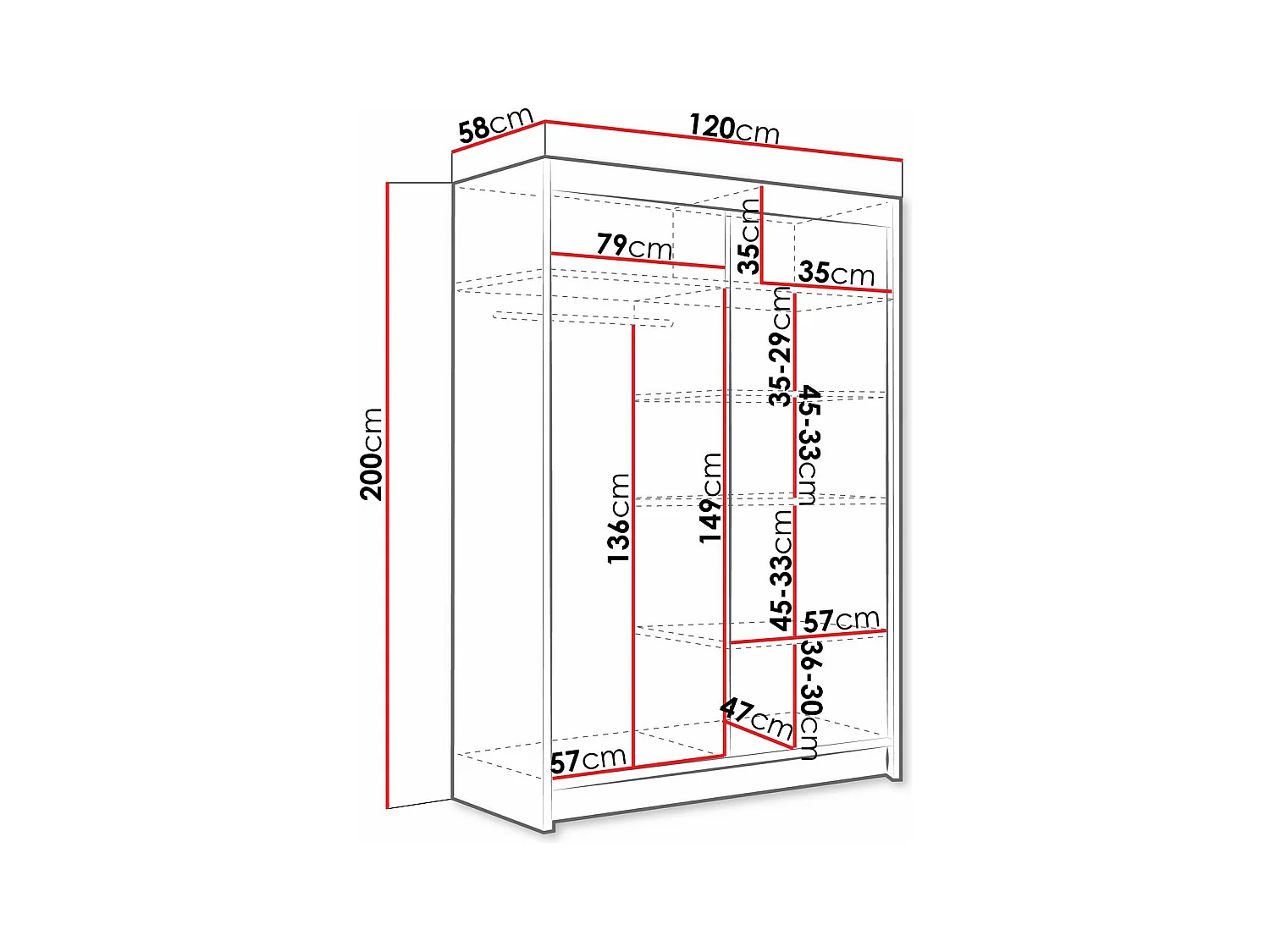Armoire Closico 133, Cachemire, 200x120x58cm, Portes d'armoire: Coulissantes