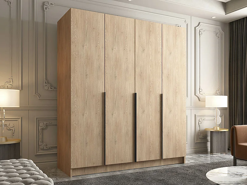 Armadio Closico 192, Luminoso legno|Nero, 215x200x58cm, Porte armadi: Battenti