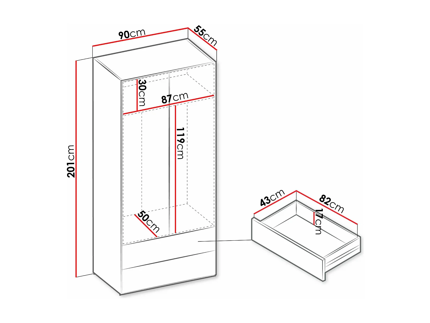 Armoire Delruvi 101, Cachemire, 201x90x55cm, Portes d'armoire: Avec des charnières