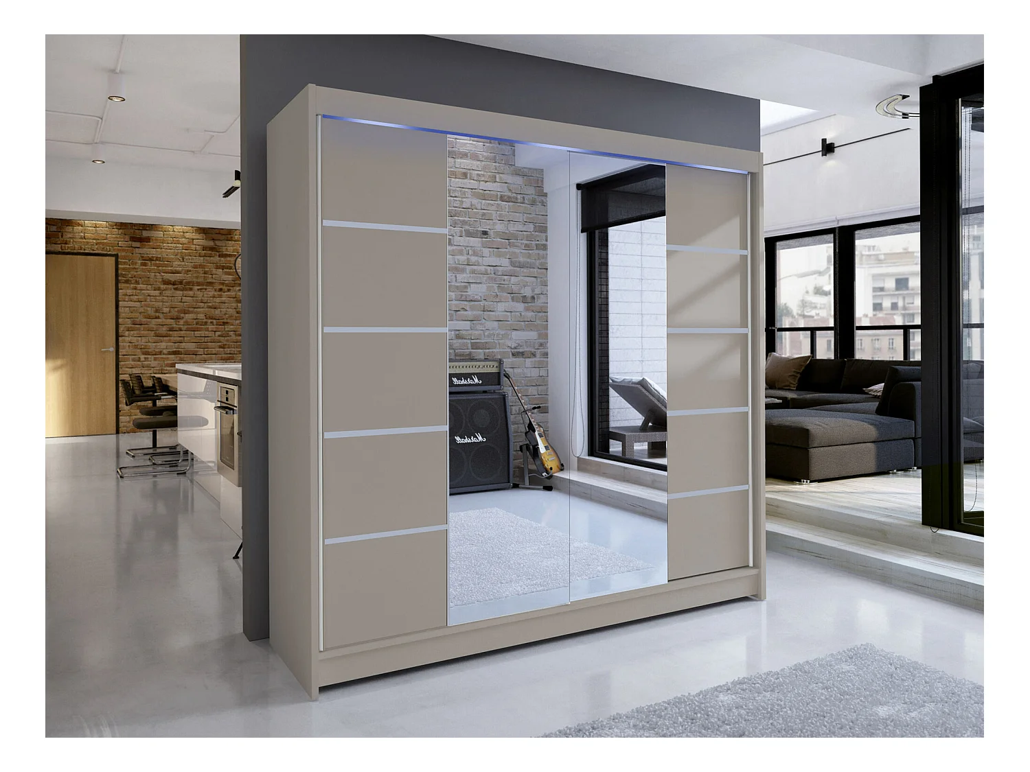 Armoire Closico 154, Cachemire, 215x180x58cm, Portes d'armoire: Coulissantes