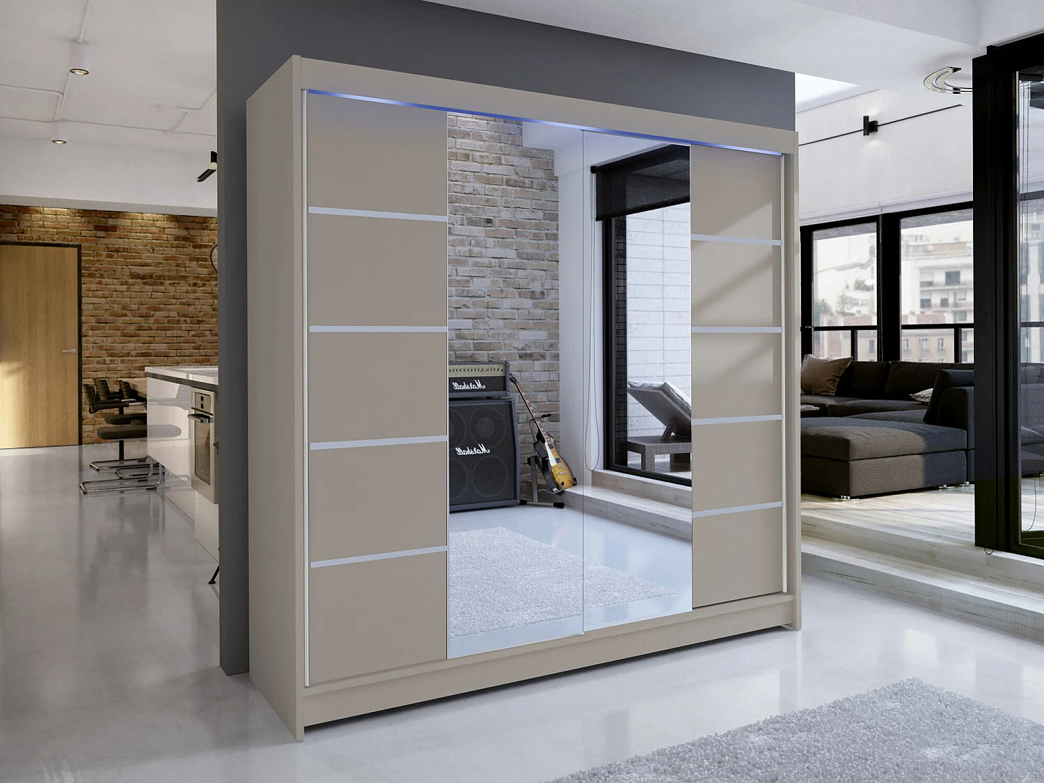 Armoire Closico 154, Cachemire, 215x180x58cm, Portes d'armoire: Coulissantes