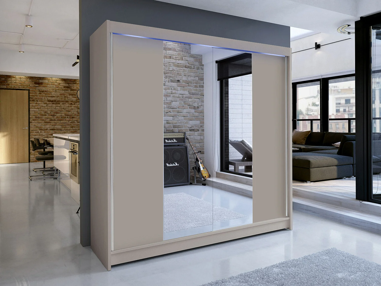 Armoire Closico 138, Cachemire, 215x180x58cm, Portes d'armoire: Coulissantes