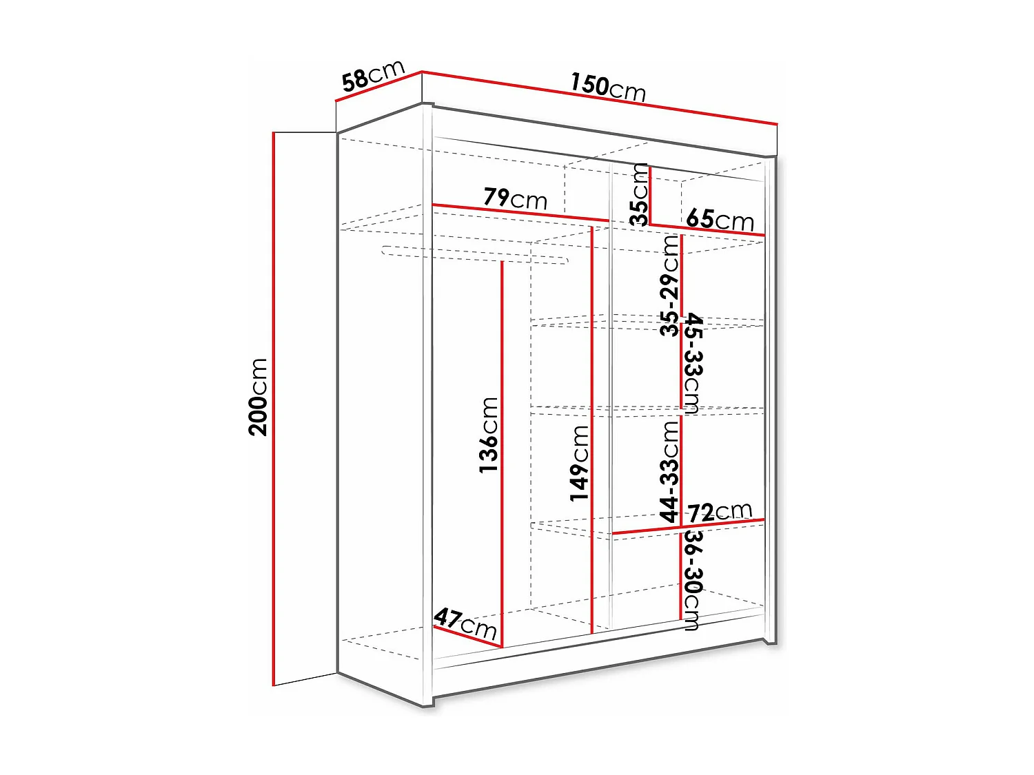 Armario Closico 116, Cachemira, 200x150x58cm, Puertas de armario: Correderas