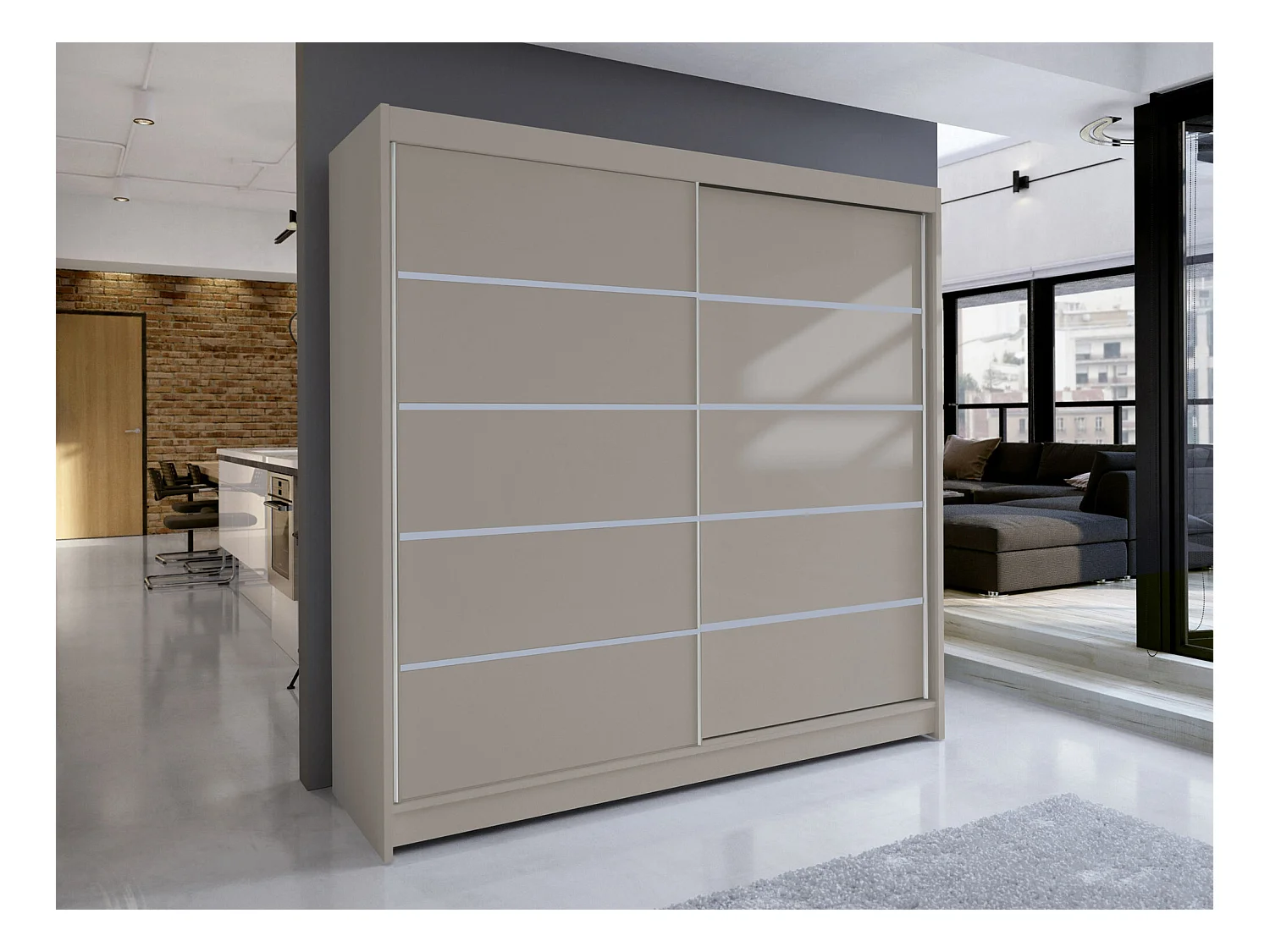 Armoire Closico 153, Cachemire, 215x180x58cm, Portes d'armoire: Coulissantes