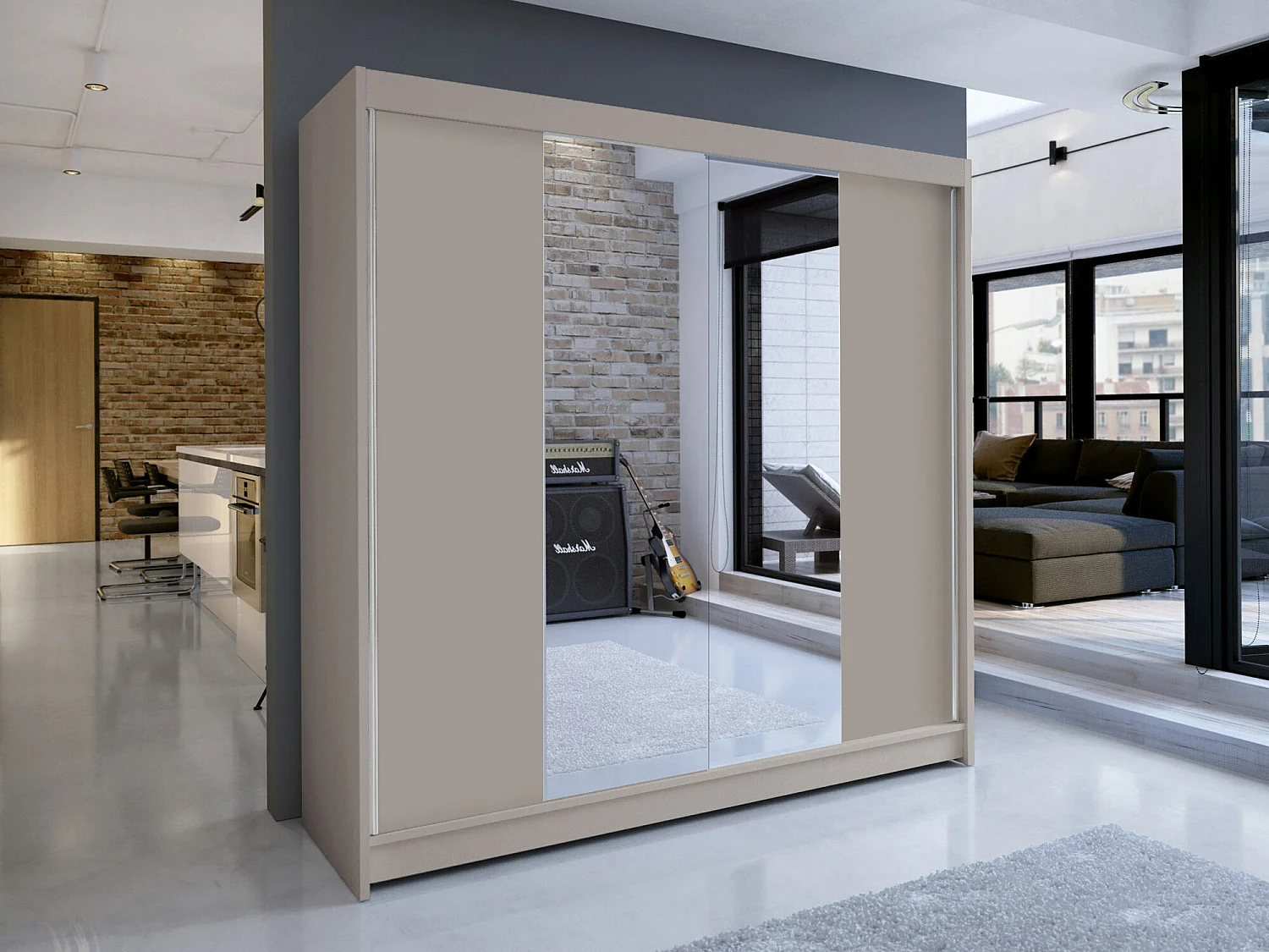 Armario Closico 138, Cachemira, 215x180x58cm, Puertas de armario: Correderas