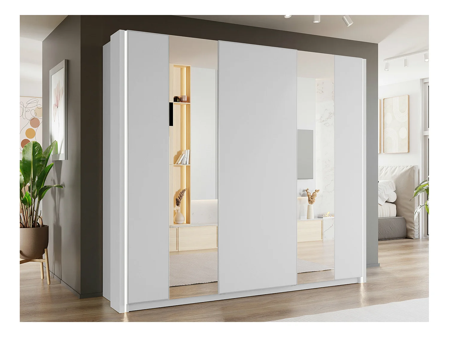 Armoire Fresno 160, Blanc, 235x260x69cm, Portes d'armoire: Coulissantes