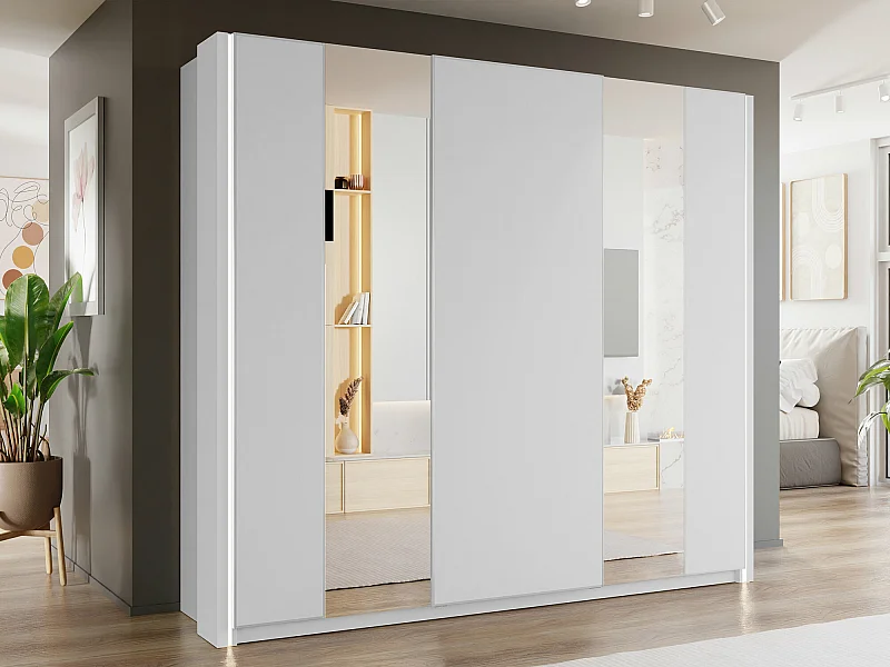 Armoire Fresno 160, Blanc, 235x260x69cm, Portes d'armoire: Coulissantes