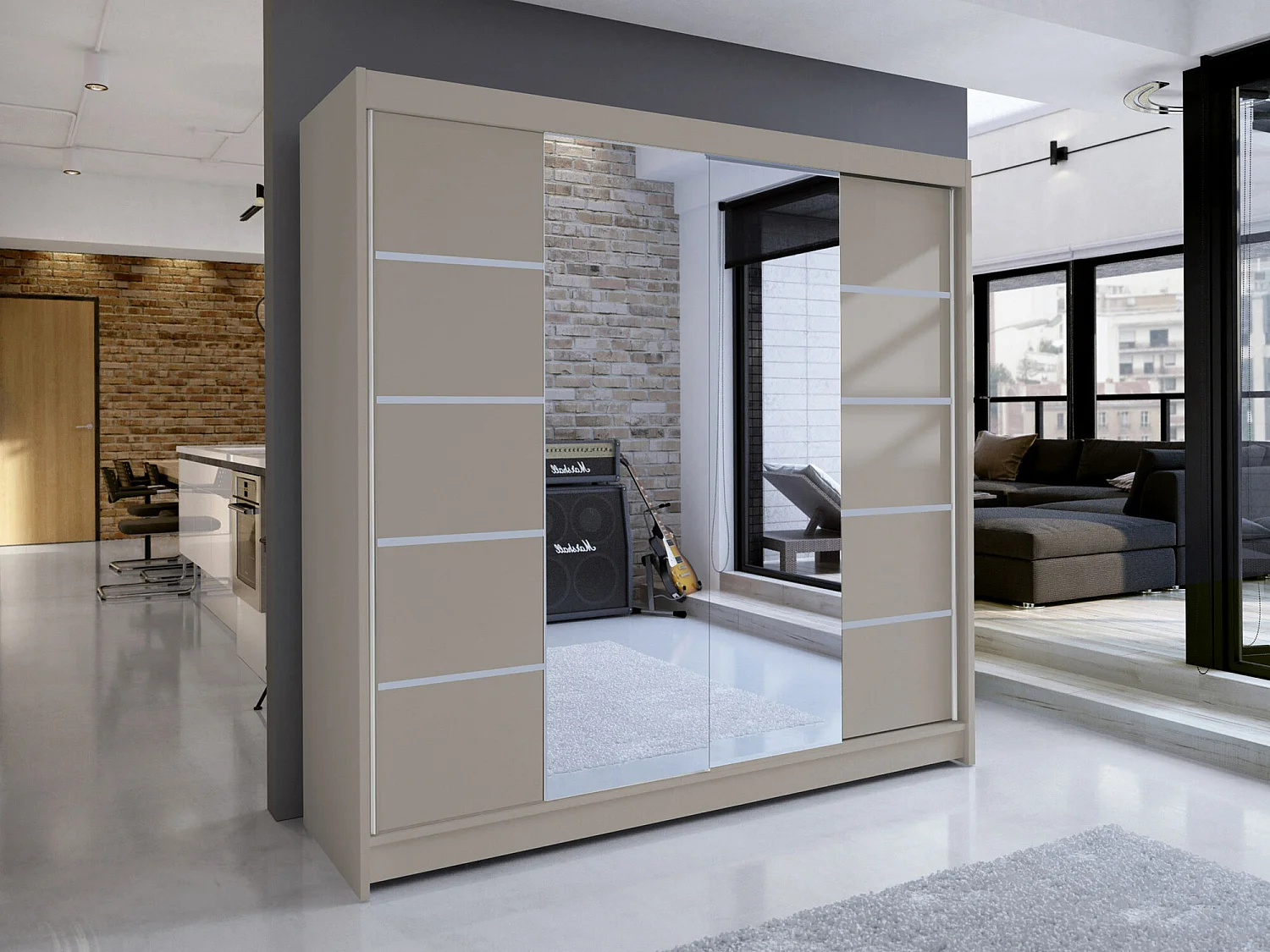 Armoire Closico 154, Cachemire, 215x180x58cm, Portes d'armoire: Coulissantes