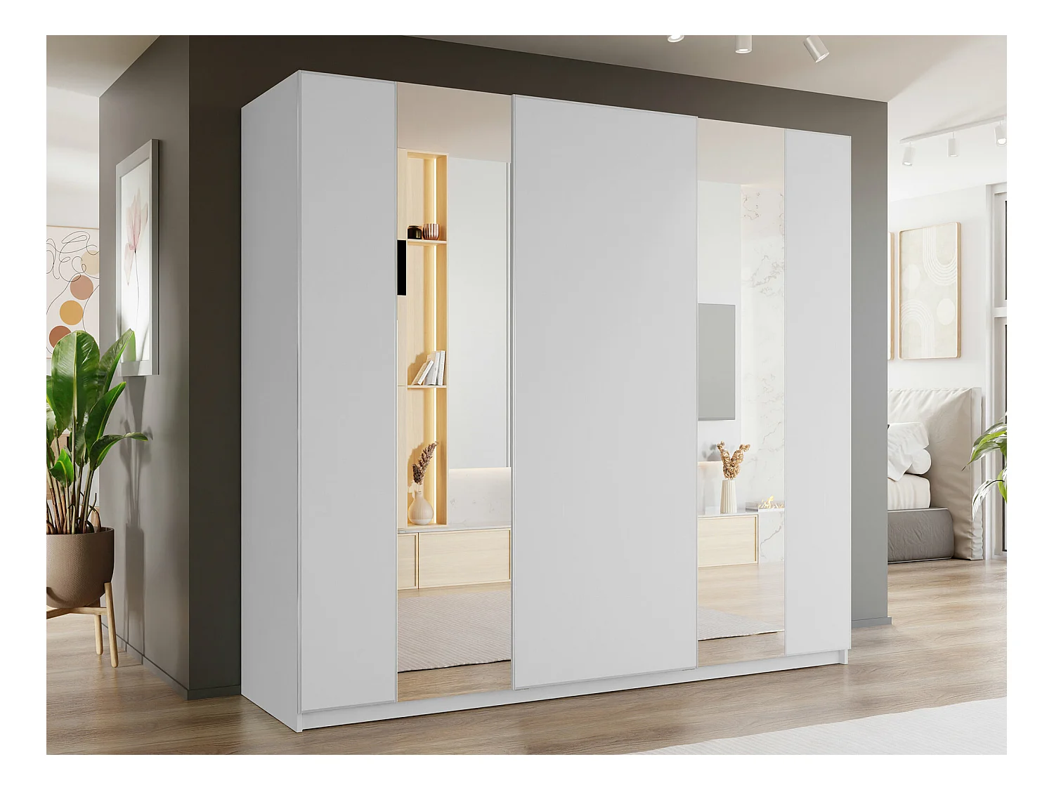 Armoire Fresno 160, Blanc, 235x250x69cm, Portes d'armoire: Coulissantes