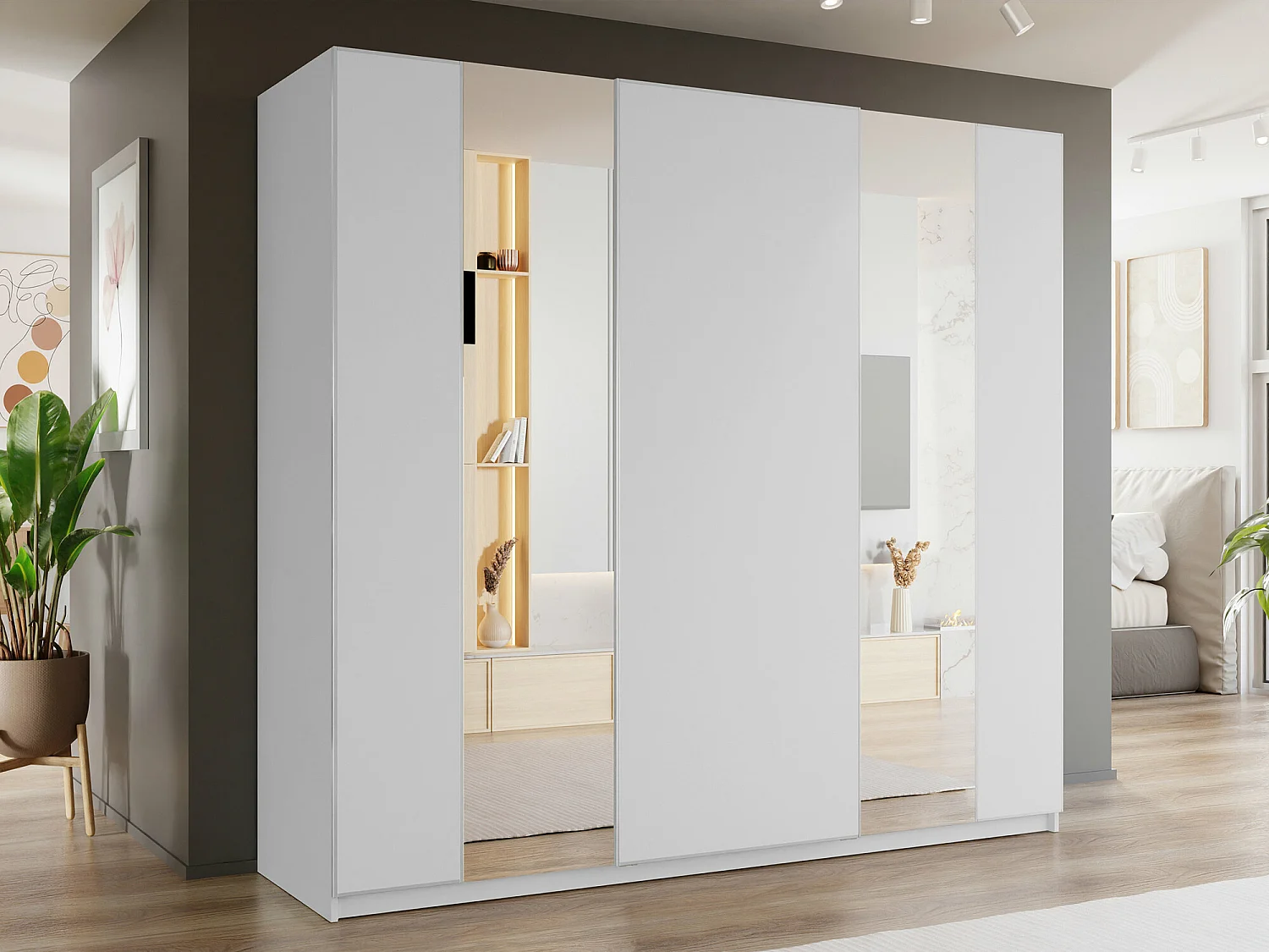 Armoire Fresno 160, Blanc, 235x250x69cm, Portes d'armoire: Coulissantes