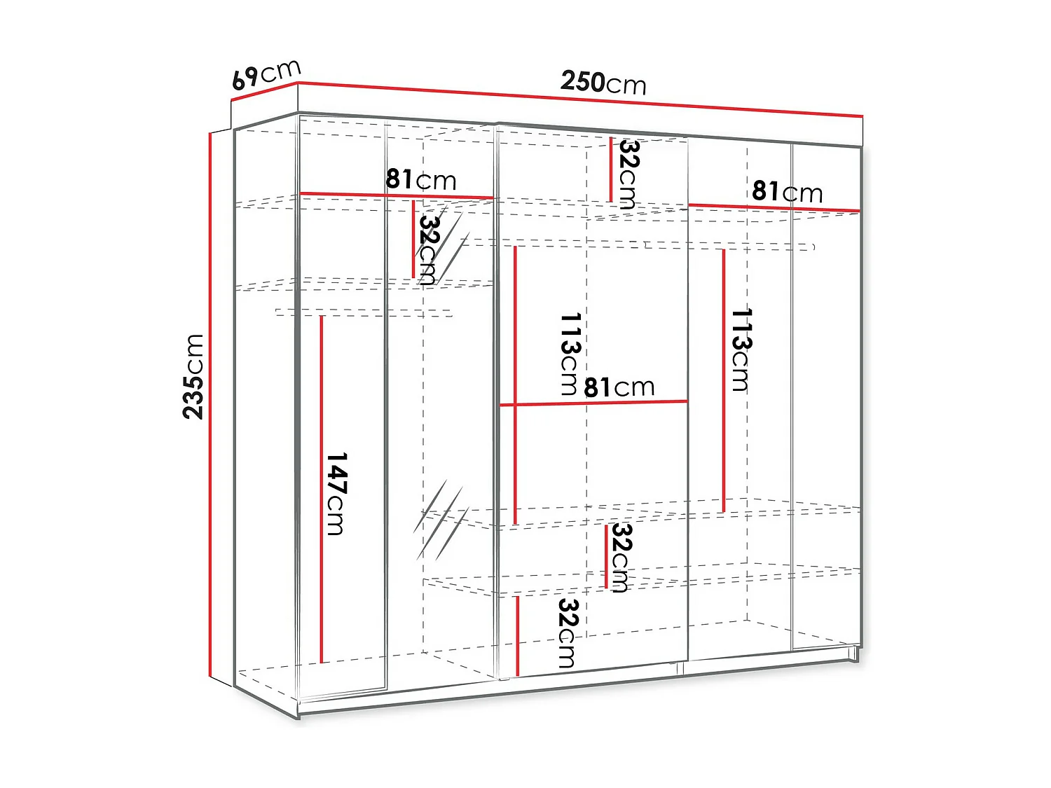 Armoire Fresno 160, Blanc, 235x250x69cm, Portes d'armoire: Coulissantes