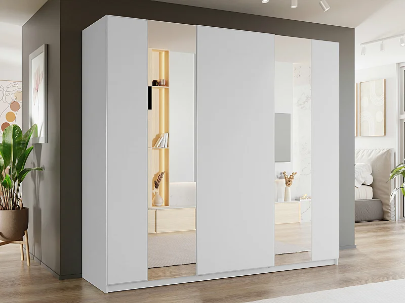 Armoire Fresno 160, Blanc, 235x250x69cm, Portes d'armoire: Coulissantes