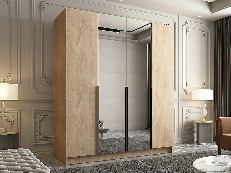 Armario Closico 191, Luminoso madera|Negro, 215x200x58cm