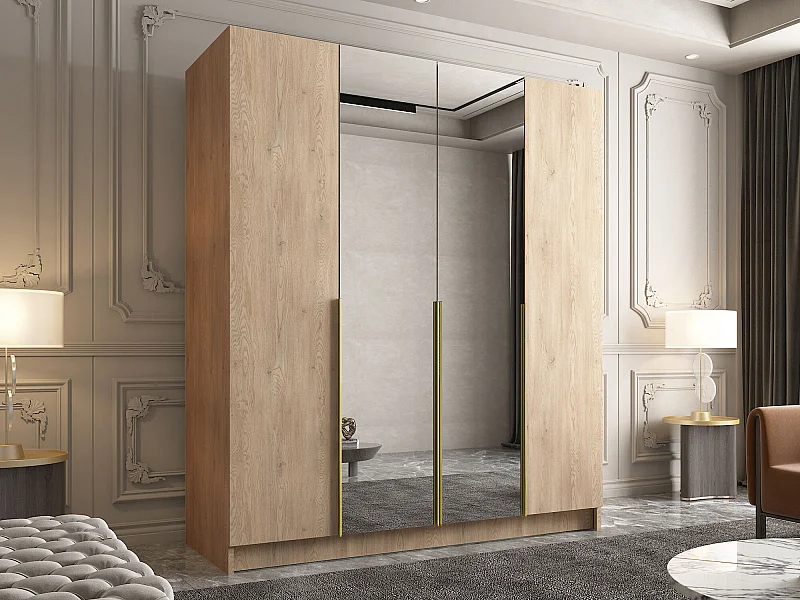 Armario Closico 191, Luminoso madera|Dorado, 215x200x58cm