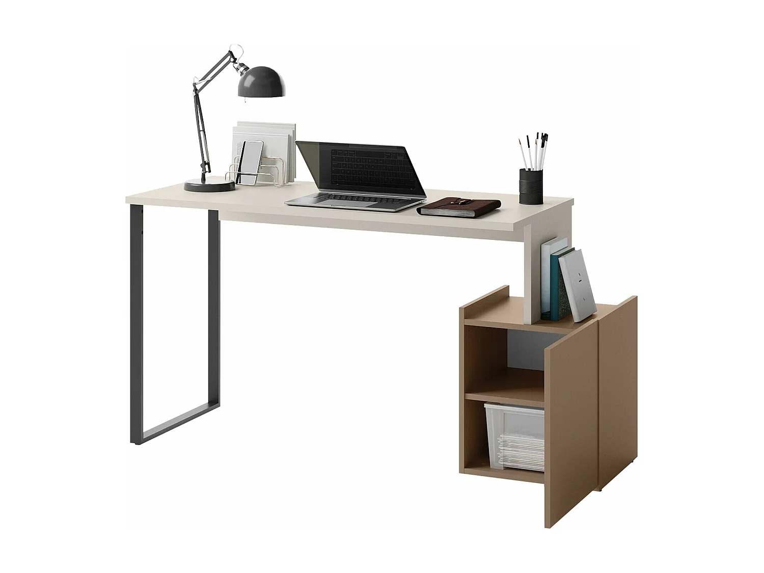 Bureau Delruvi 109, Avec des portes, 77x125x55cm, Noir|Cachemire|Truffe