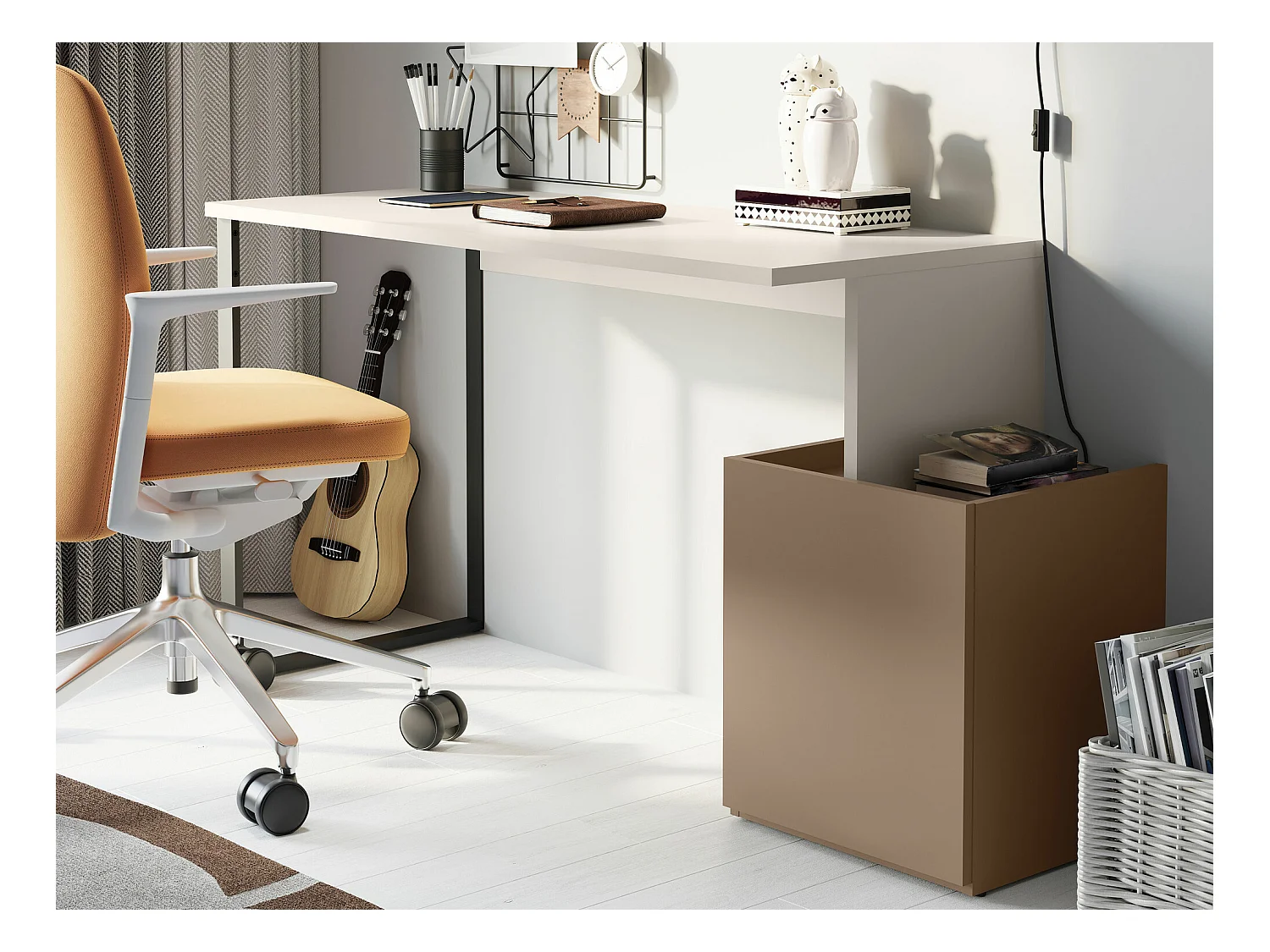 Bureau Delruvi 109, Avec des portes, 77x125x55cm, Truffe|Noir|Cachemire