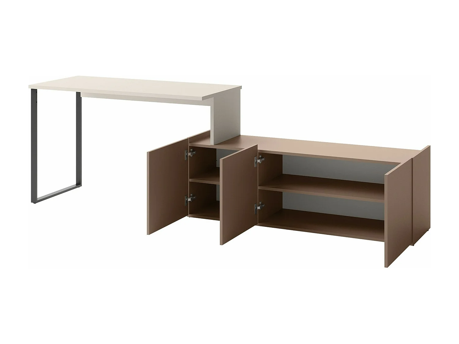 Bureau Delruvi 110, Avec des portes, 77x125x55cm, Truffe|Noir|Cachemire