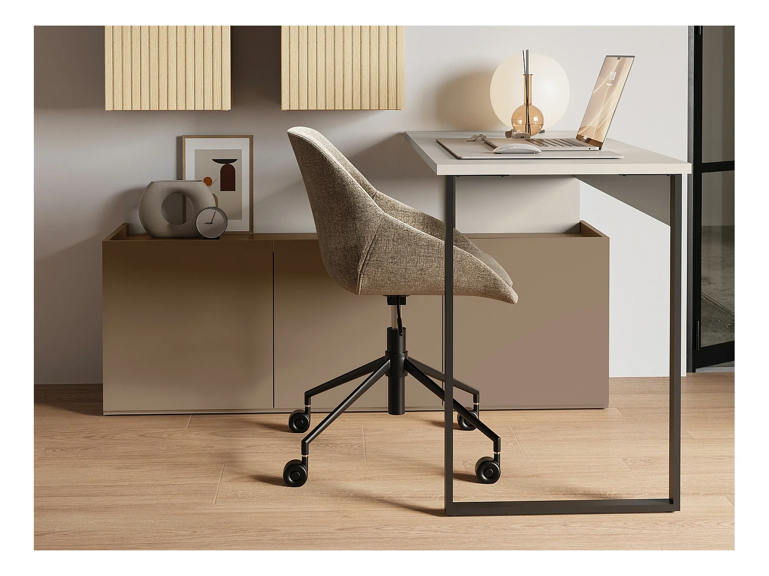 Bureau Delruvi 110, Avec des portes, 77x125x55cm, Truffe|Noir|Cachemire
