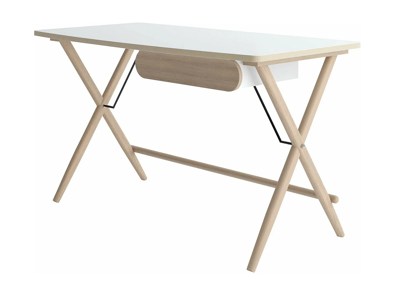 Bureau Fresno 163, Avec tiroirs, 77x135x67cm, Chêne clair|Blanc