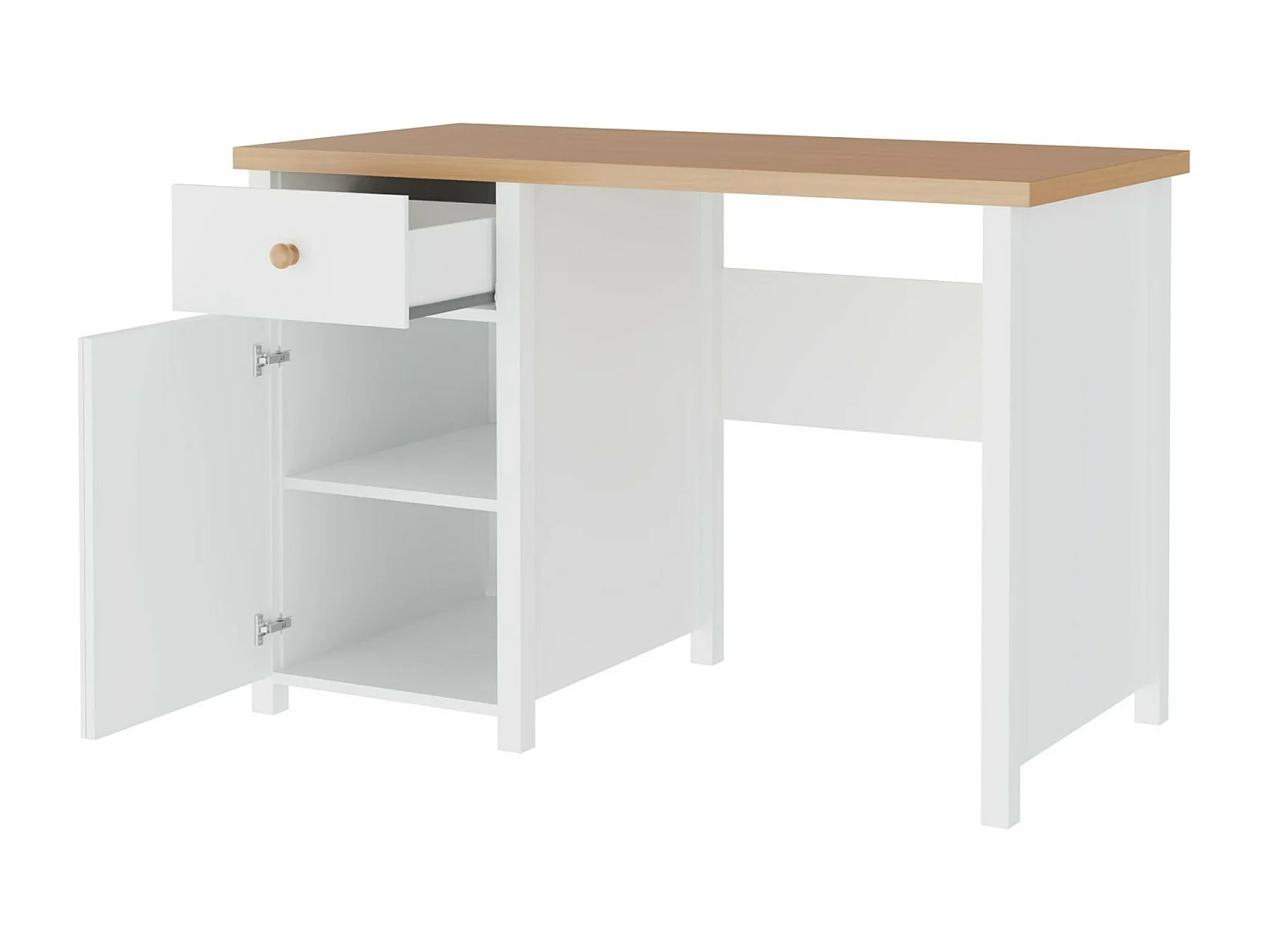 Bureau Romelbo 119, Avec des portes|Avec tiroirs, 76x110x52cm, Chêne|Blanc