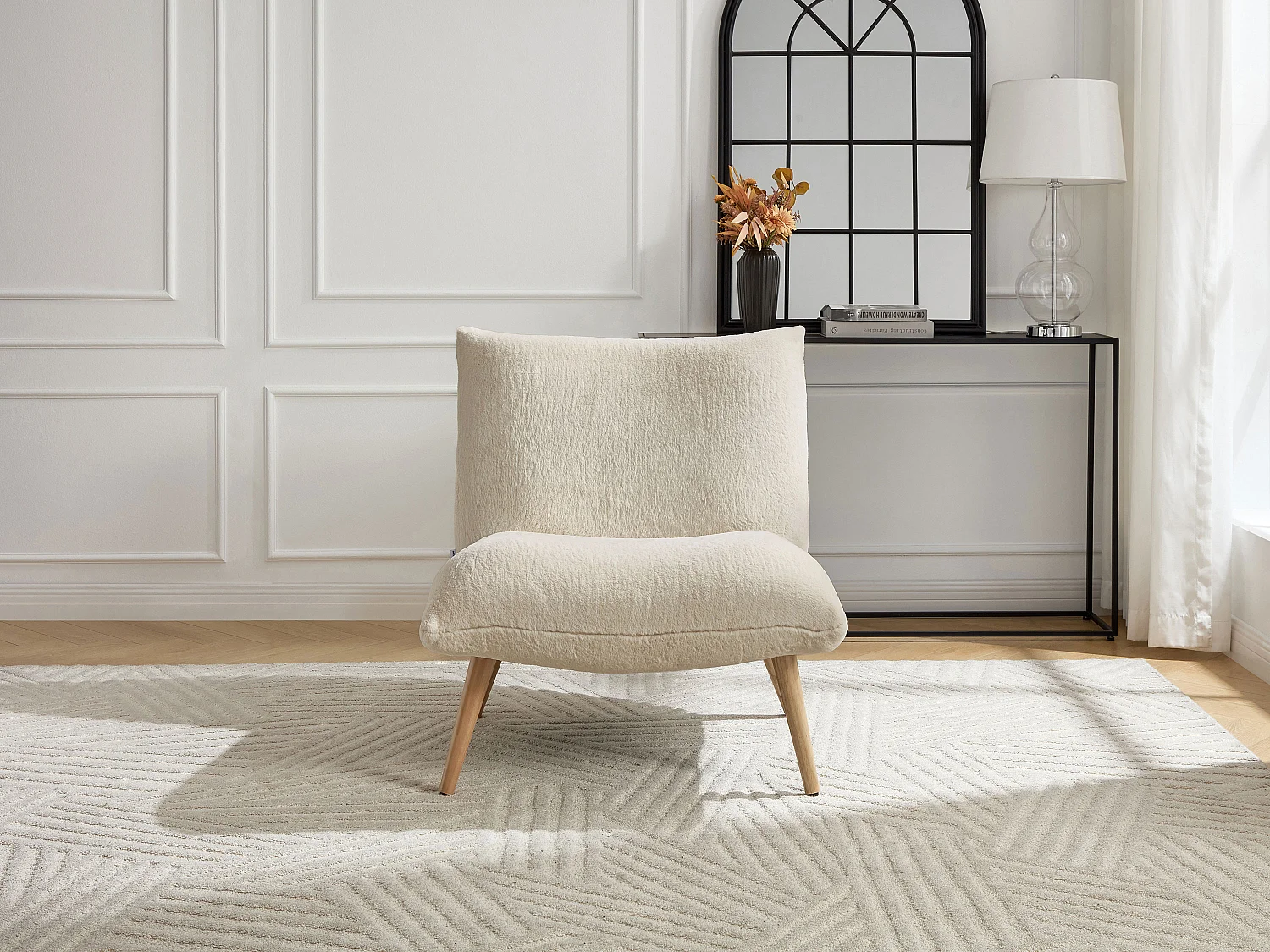 Fauteuil en fausse fourrure beige PEPITA